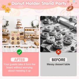 ElasignShopo Donut Wall Stand Holds 18 Donuts, 6-Prong Solid Natural Bamboo Dessert Stand with Scalloped Edge, Sturdy Reusable Donut Holder Display for Birthday Wedding Kitchen Decor (15.75" x 6.69")