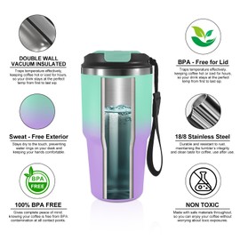 Termo 600ml, Termo in Acciaio Inossidabile con Doppia Pared Aislante, Privo di BPA, Riutilizzabile, Tazza Termica Portatile a Doppia Pared con Coperchio, per Ciclismo, Ufficio, Caffè, Palestra