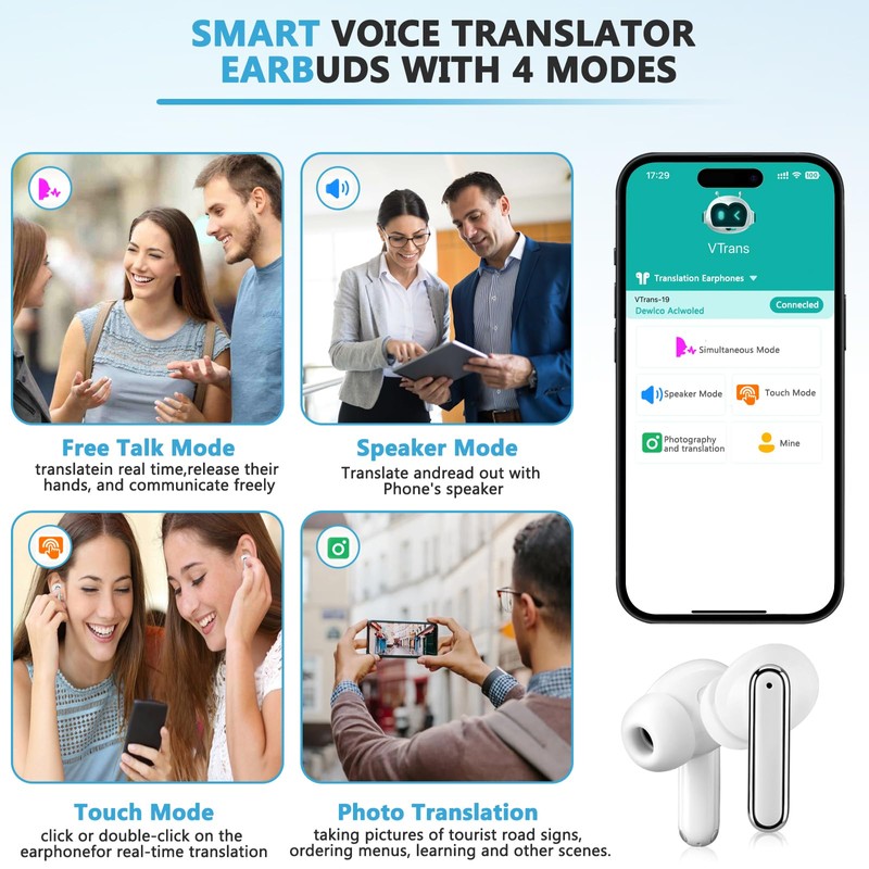 Language Translator Earbuds Support 150 Languages,Translation Music and Calling 3-in-1,Translator
