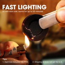 MEKER Quick Light Charcoal Briquettes, Charcoal Disk Lights, 33 mm Nature Coal Disks, Instant Fire Coal Tablet, Charcoal Burner (100Pcs)