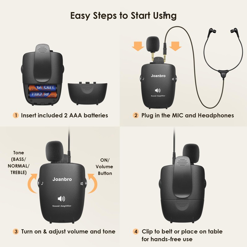 Joanbro Hearing-Amplifiers for-Seniors, Hearing-Aids Devices with Headphones, Stereo Earbuds, Handheld