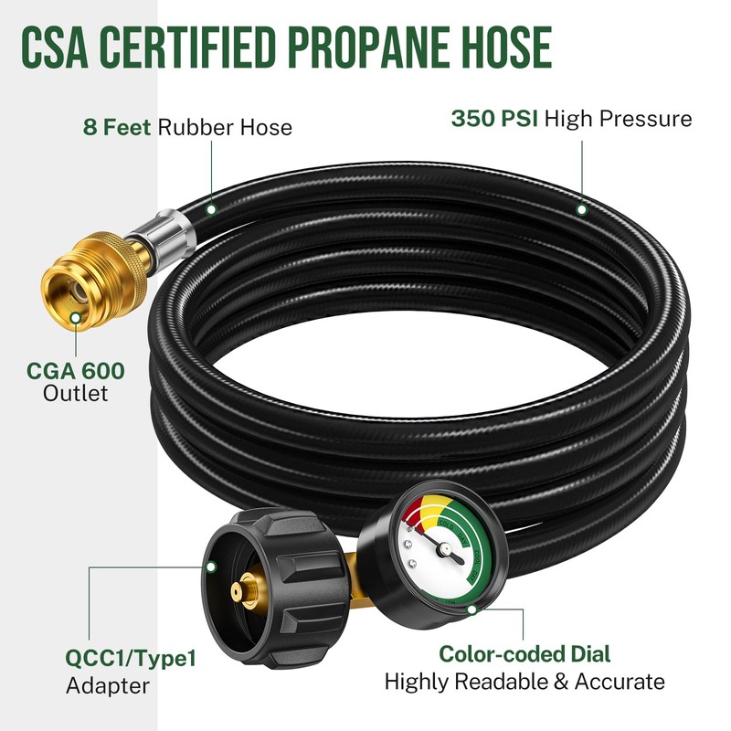 Alloxity12FT Propane Hose Adapter 1lb to 20lb with Gauge, Propane