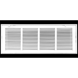 HVAC Premium 24" X 8 Steel Return Air Filter Grille for 1" Filter - Fixed Hinged - Ceiling Recommended - HVAC Duct Cover - Flat Stamped Face - White [Outer Dimensions: 26.5 X 9.75]