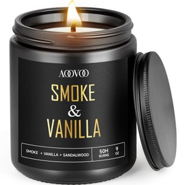 AOOVOO Scented Candles for Men - Smoke & Vanilla Candles for Home Scented, Masculine Black Candle Gift for Women & Men, Gifts for Birthday, 9 oz Natural Soy Wax