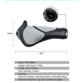 TOPCABIN Bicycles Handlebar Grips, Aluminum Lock-on Ergonomic Bike Grips, Cushion Vibrations Comfort Bike Handlebar Grips, Mountain MTB BMX Bicycles Grips for Scooter (Rubber Black/Grey)