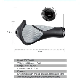TOPCABIN Bicycles Handlebar Grips, Aluminum Lock-on Ergonomic Bike Grips, Cushion Vibrations Comfort Bike Handlebar Grips, Mountain MTB BMX Bicycles Grips for Scooter (Rubber Black/Grey)