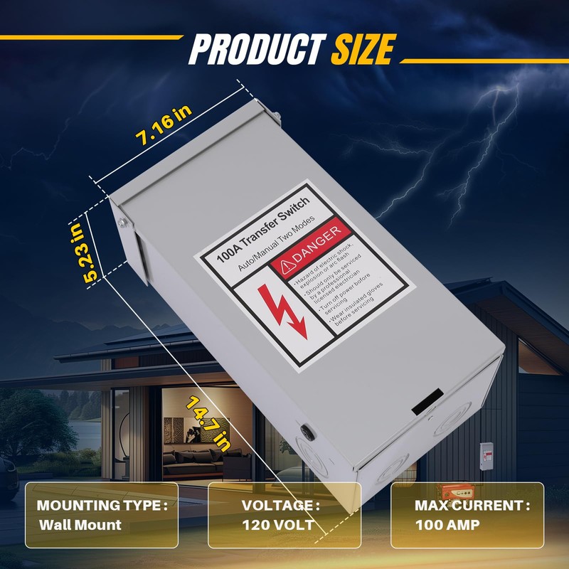 Automatic Transfer Switch, 100 Amp Generator Transfer Switch, 2P 3