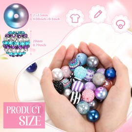 Huquary 100 Pcs 20mm Rhinestone Bubblegum Beads for Pens Mixed Crystal Resin Chunky Beads for DIY Craft Keychain Necklace Bracelet Jewelry Making(Mermaid Color)