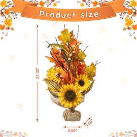 Glitzhome 21" H Fall Sunflower Leaf Table Tree with Berries Maple Leaves Table Centerpiece for Fall Harvest Thanksgiving Table Decor Great Festival Home Decor
