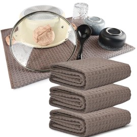 KYOSAMA Dish Towel, Microfiber, Large Size, 19.7 x 31.5 inches (50 x 80 cm), Super Absorbent, Drying Towel, Drying Towel, Cloths, Dish Wipe, Glass Wipe, Pot Wipe, Cleaning, 3 Coffee