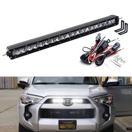 iJDMTOY Behind Upper Grille Mount 20-Inch LED Light Bar Compatible With 2014-19 Toyota 4Runner, Includes (1) 100W High Power CREE LED Lightbar, Behind Emblem Mount Brackets & On/Off Switch Wiring Kit