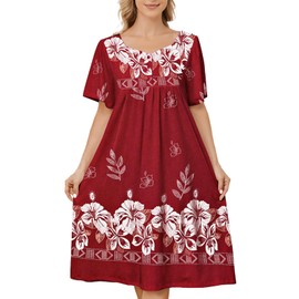 VTUOFC House Dress for Women with pockets Moomoo Nightgowns for Women Mumu Dresses for Women Lounge Dresses Duster Housecoats Moo Moos Patio Dress Florar Nightgown women house dresses Wine Red M