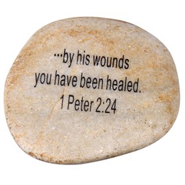 Holy Land Market Extra Large Engraved Inspirational Scripture Biblical Natural Stones Collection - Stone XIII : 1 Peter 2:24 :" by his Wounds You Have Been Healed.