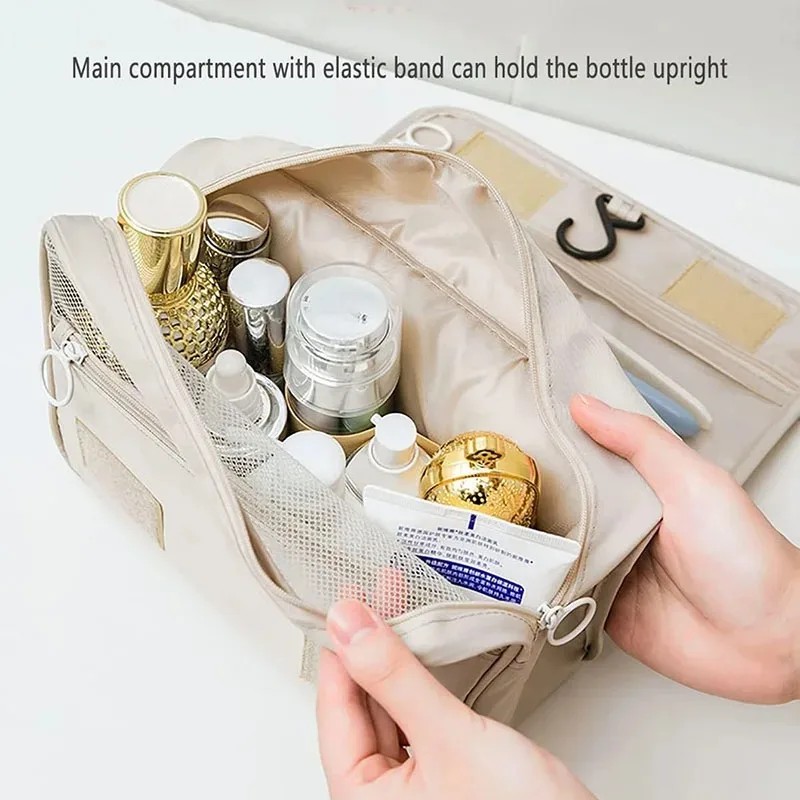 Hanging Toiletry Bag for Travel – Foldable Polyester Organizer with