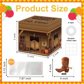 Cowboy Party Surprise Money Box Gift - Happy Birthday Cash Gift with Pull, Party Decoration for Women & Men