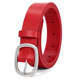 JASGOOD Women's Leather Belts for Jeans Pants Fashion Ladies Leather Belts with Gold/Silver Buckle, Red, M