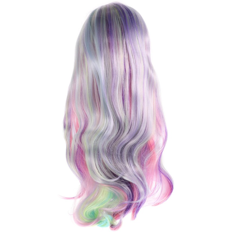 Lurrose Wig Long Wavy Rainbow Colours Curly Wig for Festivals