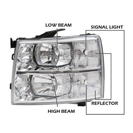 PIT66 Headlights, Compatible With 2007-2013 Chevy Silverado 1500 2500 3500 & HD(For 2500HD/3500HD, fit 2007 new body style & 2014 old body style) Clear lens Chrome Housing Clear Reflector