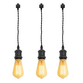 Kiven H-Type Wire Track LightPendants, 15.7 Inch Cord Length Black Weave Rope, Restaurant DecorativePendant Light Industrial Pendant Lamp 3 Pack,Bulb Not Included（Matte Black）