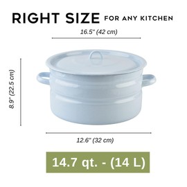 Granite Light Blue Enamel Pot 14.7 Qt (14 L) Stockpot with Lid, Enamelware Pot, Enameled Steel Stock Pot with Lid, Casserole, Cooking Pot, Induction Safe, Dishwasher Safe