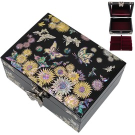 February Mountain Mother of Pearl Jewellery Box with Ring Tray - Gifts for Women Birthday Wedding Mother's Day Christmas Graduation Gifts (Sunflower)