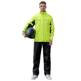 Harssidanzar Mens Motorcycle Rain Coat Waterproof with Jacket Pant SM301US,Yellow,Size XL
