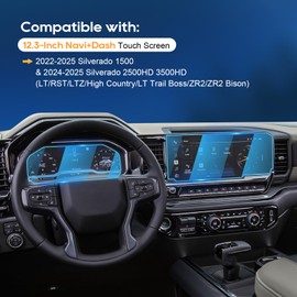 For 2026 Chevy Silverado Screen Protector - (3PCS)2022-2025 2026 Silverado 1500& 2024-2025 2026 Silverado 2500HD 3500HD Navi+Dash Touchscreen 2022-2025 Silverado Accessories Anti-Fingerprint HD Glass