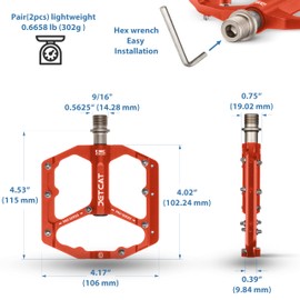 JETCAT Mountain Bike Pedals Flat - MTB Pedals Flat, Bicycle Pedals, Road Bike Pedals, BMX Pedals, for BMX MTN Road Gravel EBike, Specialized Parts, Adults, Aluminum Metal Stamp 9/16" Red