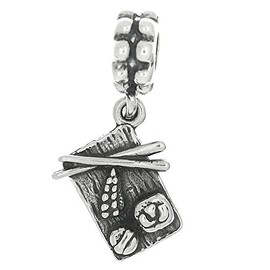 LGU Sterling Silver Oxidized 3D Sushi Plate with Chopsticks Dangle Bead Charm