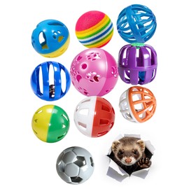 HEUHAI 10-Pack Ferret Jingle Bell Toy Balls, Non-Toxic PP, Hollow Play