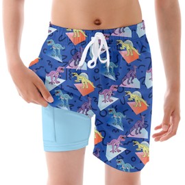 Boys Anti-Chafe Liner Swim Trunks Blue Bathing Suit No Mesh Dinosaur Swim Shorts Cool Summer Holiday Swim Shorts Size 7