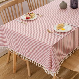 Plenmor Linen Tablecloth Cotton, Linen Look Tablecloth Washable Table Cloth Boho Tablecloth Rectangular for Kitchen Table and Outdoor Tablecloth (Red, 140 x 180 cm)