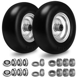 11x4.00-5 Flat-Free Lawn Mower Tires, Solid Smooth Tread with 3/4 & 5/8" Precision Bearings, Adjustable 3.4"-5.6" Centered Hub, Universal Fit for Zero-Turn Mowers & Outdoor Equipment, 2 Pack