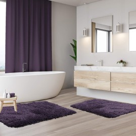 Clara Clark Bathroom Rugs, Ultra Soft Shaggy Bath Rugs - Bath Mats for Bathroom, Machine Wash, Non Slip Backing Rubber, 2 Piece Bathroom Rug Set, Purple