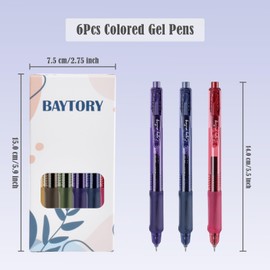 BAYTORY 6 Pcs Colored Gel Pens, Retractable Vintage Ink Smooth Writing Fine Point Pen, Colorful Quick Dry Ink Pens for Writing Drawing Journaling Note Taking (Vintage)