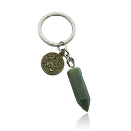ZUOPIPI Zodiac Crystal Keychain Natural Healing Crystal Stone Keychain (Aquarius)