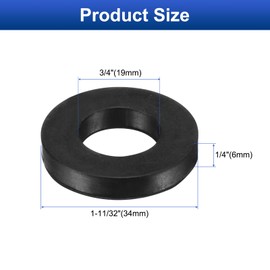 sourcing map 8 Pcs Solid Nitrile Rubber Flat Washer DN65 34mm OD x 19mm ID x 6mm Thickness Large Washers O Ring Sealing Gaskets, Industrial Flat Rubber Spacer, Black