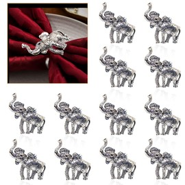 12 Pcs Vintage Elephant Napkin Rings Ramadan Tropical Elephant Napkin Ring Holders Baby Shower Holi Festival Napkin Rings Animal Serviette Buckles Happy for Easter Wedding Christmas Table Setting