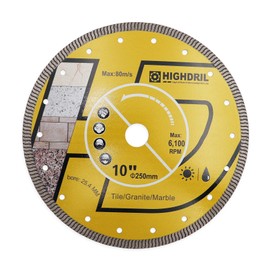 HIGHDRIL Diamond Cutting Disc 250 mm Super Thin Cutting for Concrete, Granite, Natural Stone, Brick, Dry Cutting