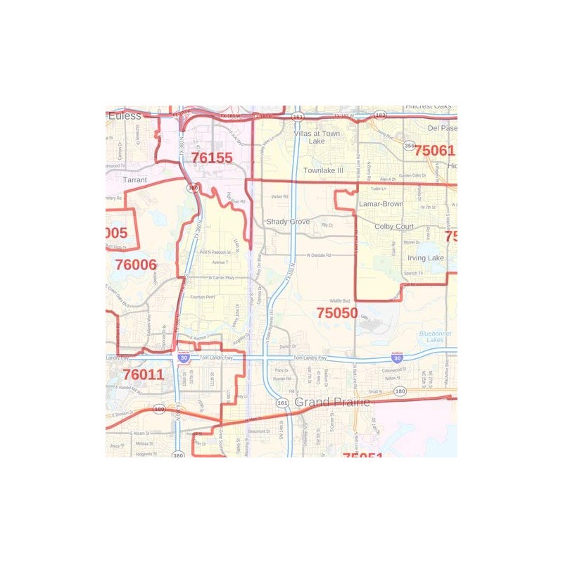 Dallas - Fort Worth, Texas Zip Codes - 48" x
