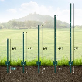 3 Feet Metal Fence Posts, 8 Pack U-Shaped Steel Stakes, No Dig U Channel Wire Fencing Post for Lawn, Garden, Yard, Farm and Outdoor, Rust-Proof & Weather-Resistant, Heavy Duty, Green