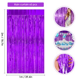 Tinsel Curtains, 5 Pieces Foil Curtain Fringe Curtains, Foil Fringe Curtain, Tinsel Foil Curtain, Foil Fringe Curtains, for Christmas Party Wedding Decoration (1 x 2 m) (Purple)