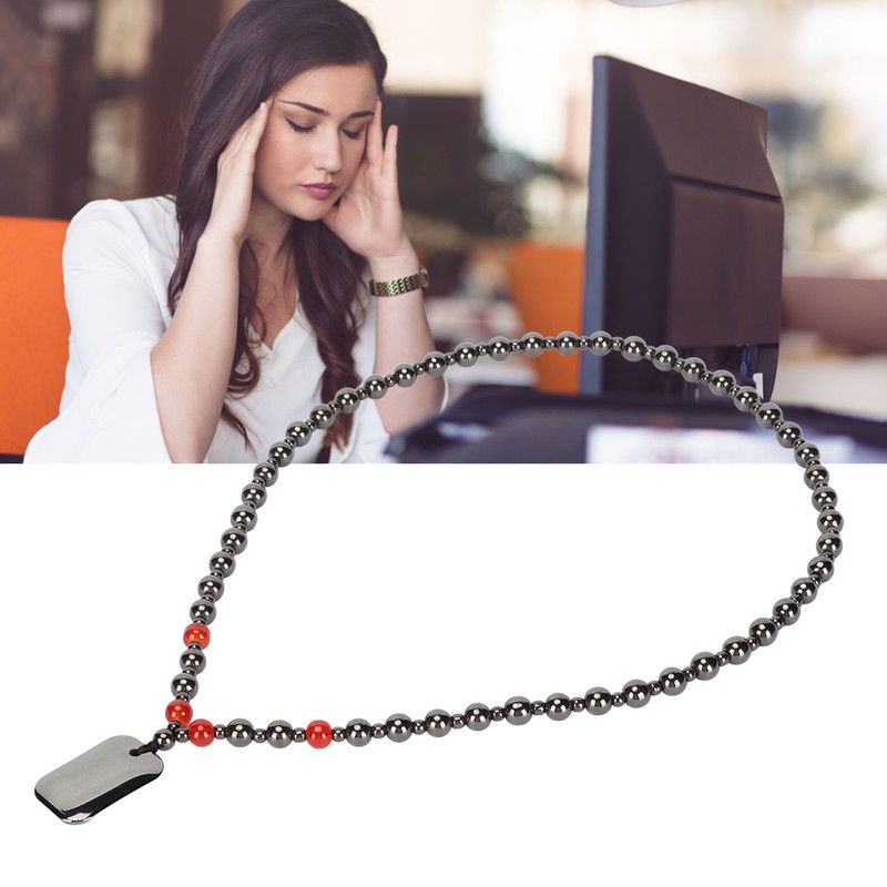 Terahertz Beaded Necklace Fashionable Rectangular Pendant Soreness Relief Energy Stone