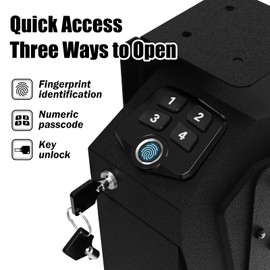 HARDROCK Gun Safe for Pistols, Biometric Wall Mounted Handgun Safe box for Desk, Bedside,Truck，Drop Down Quick Access Security Safe with Fingerprint Keypad Lock for Home nightstand