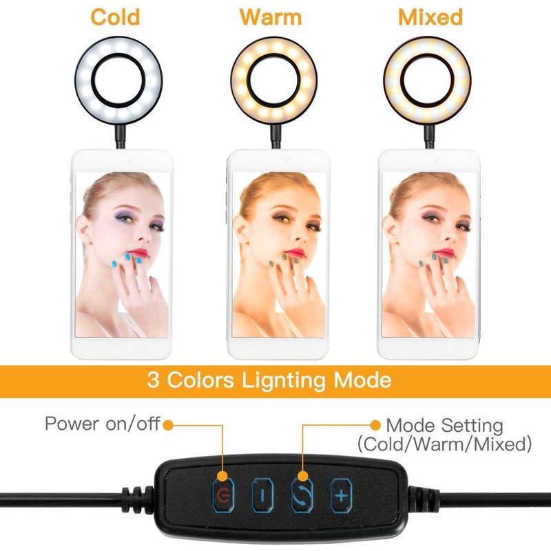 USB LED Ring Fill Light Lamp with Phone Holder Microphone