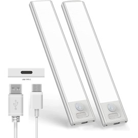 BEFORE Wireless Motion Sensor LED Cabinet Light - USB Rechargeable Night Lights for Kitchen, Wardrobe, Closets, Cabinet, Cupboard (2-Pack)