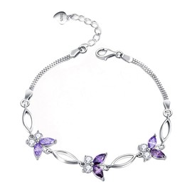 Nieboa S925 Sterling Silver Purple Butterfly Bracelets for Women,Anniversary Jewelry Gift for Women Mother Wife friend(Purple)