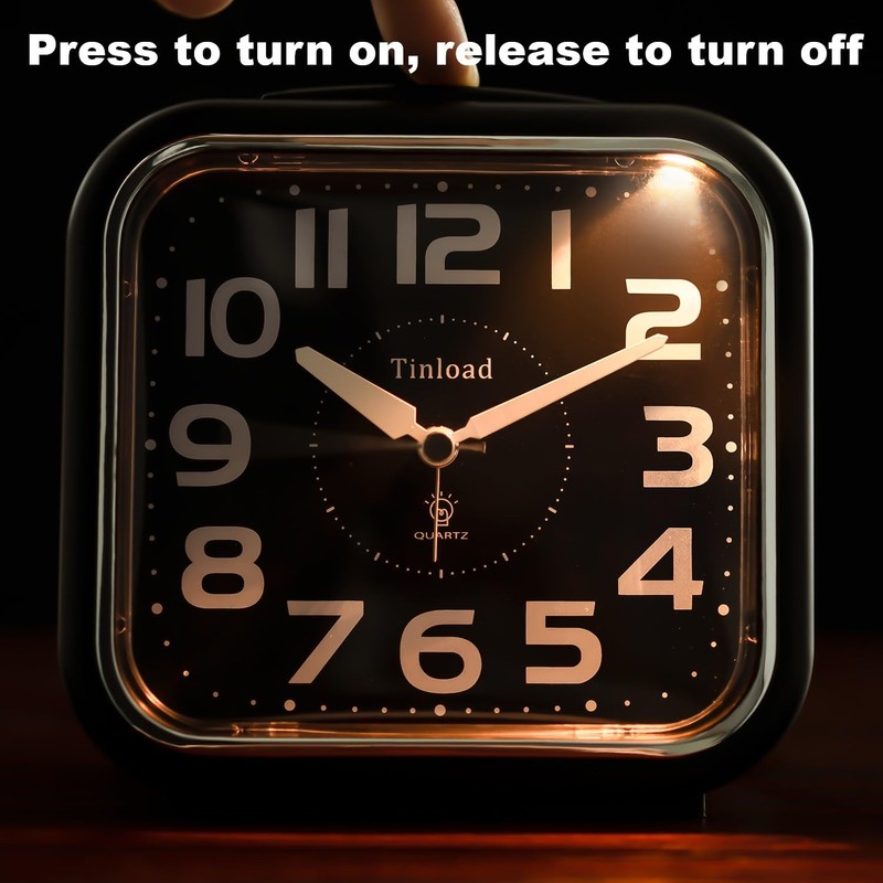 Tinload 5.5" Large Analog Alarm Clock Silent Non Ticking, Gentle