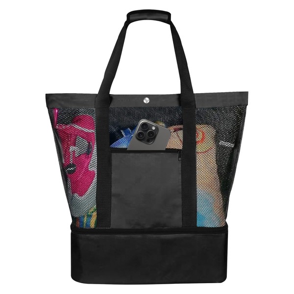 Mesh Beach Bag with Cooler, Waterproof Sandproof Beach Tote Pool