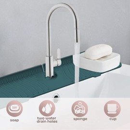 BIOPRONEXT Kitchen Sink Splash Guard Behind Faucet - Large 24 Inch Silicone Sink Faucet Mat Splash Guard - Premium Faucet Splash Mat - Universal Silicone Faucet Mat for Kitchen Sink (1 Pack, Green)